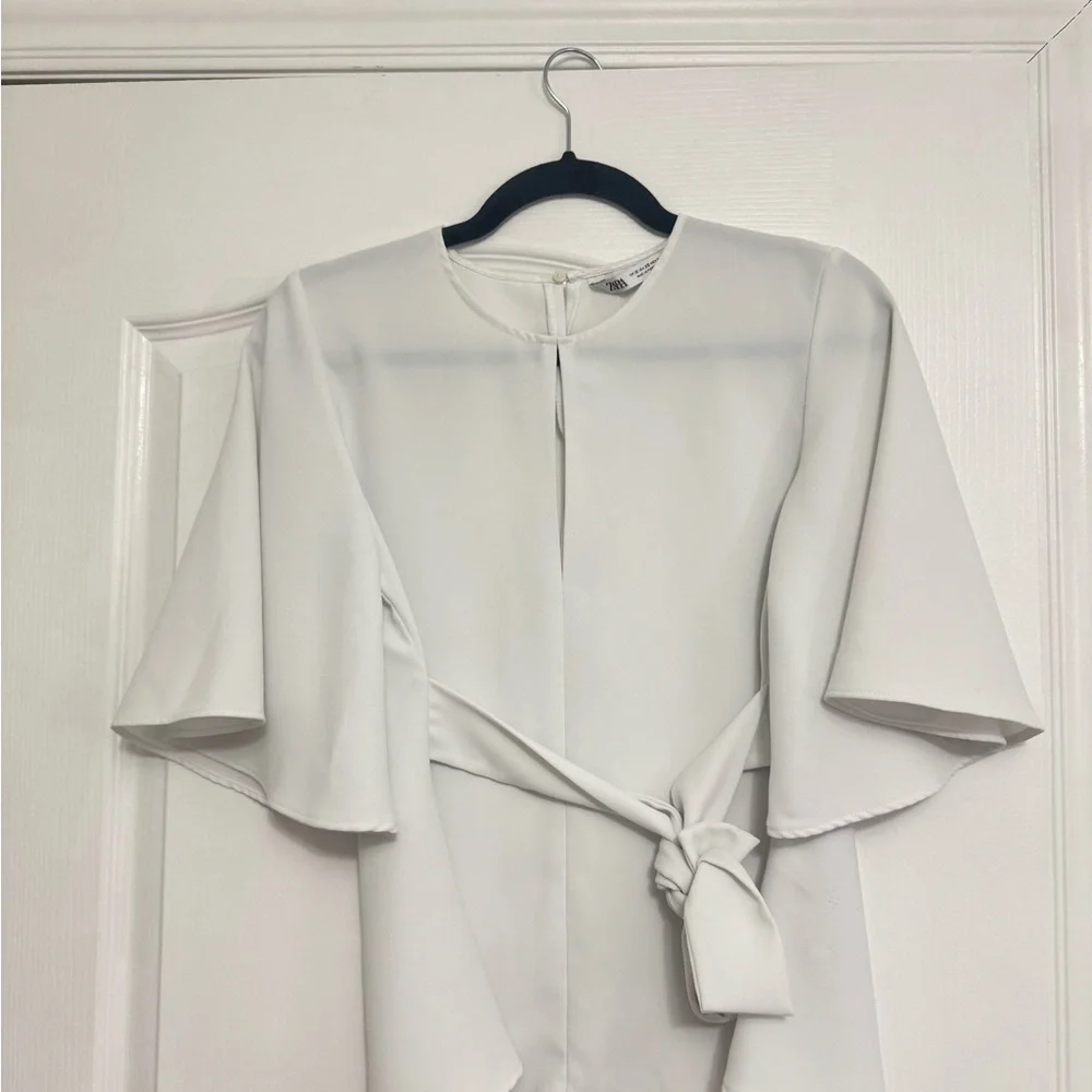 Zara White Tie-Front Blouse - Picture 3 of 6